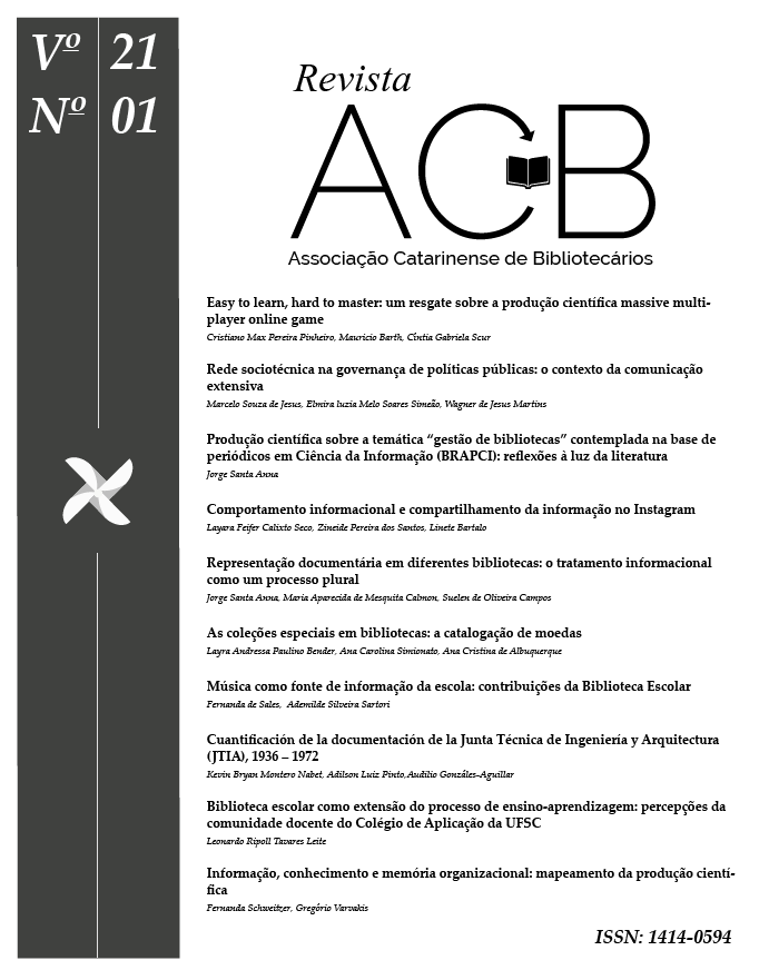 					Visualizar v. 21 n. 1 (2016): Revista ACB: ISSN 1414-0594
				